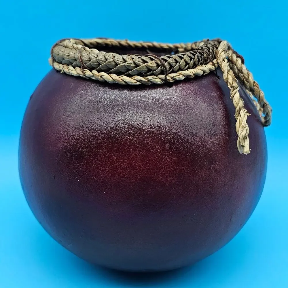 Handcrafted Brown Decorative Gourd with Braided Accent